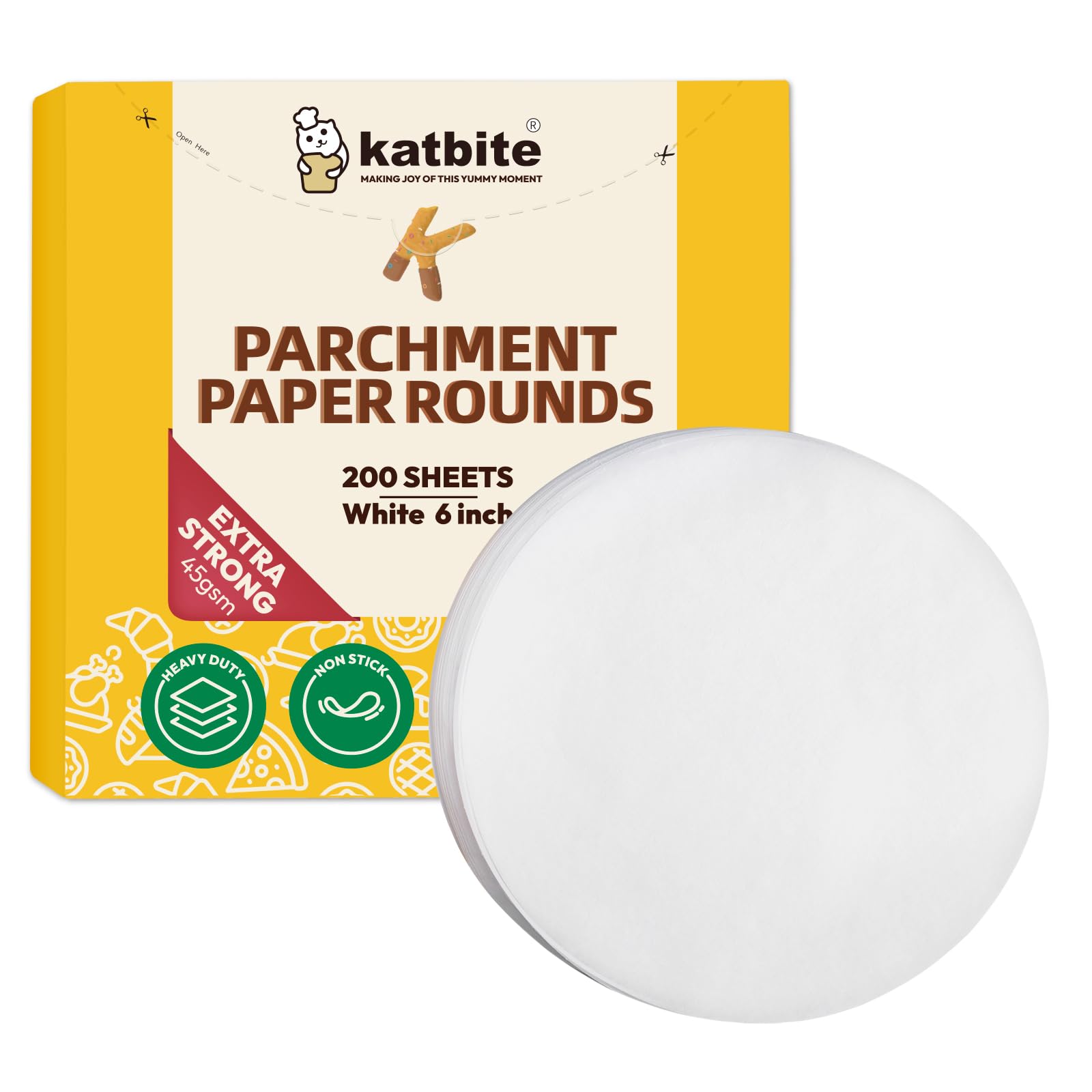 Katbite Heavy Duty Greaseproof Paper Sheets,200pcs 6 Inch Baking Paper Rounds Non Stick Baking Parchement Paper,Used for Cake Cooking,Patty Separating