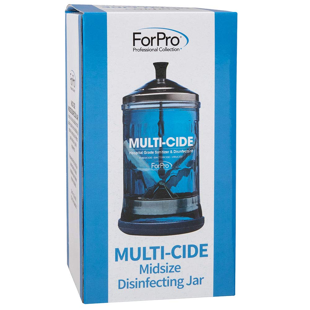 ForPro Professional Collection Multi-Cide Midsize Disinfecting Jar - Disinfectant Glass Jar for Manicure & Spa Implements - 21 Ounces, 8” H x 4.25” W, Blue : Beauty