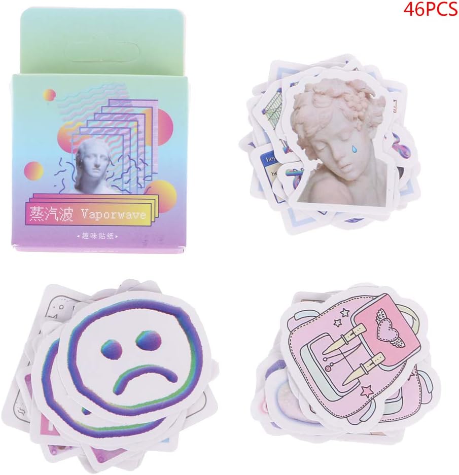 GROOMY 46Pcs/box Vaporwave Label Kawaii Diary Handmade Adhesive Paper Flake Sticker Scrapbooking Stationery Decor DIY