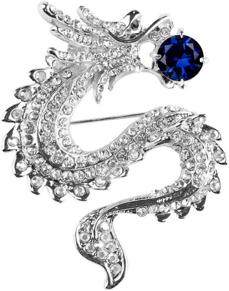 Axmerdal Chinese Style Dragon Zodiac Animal Brooch pin Corsage high end Suits Personalized Jewelry Badge (Blue-Silver Plated)