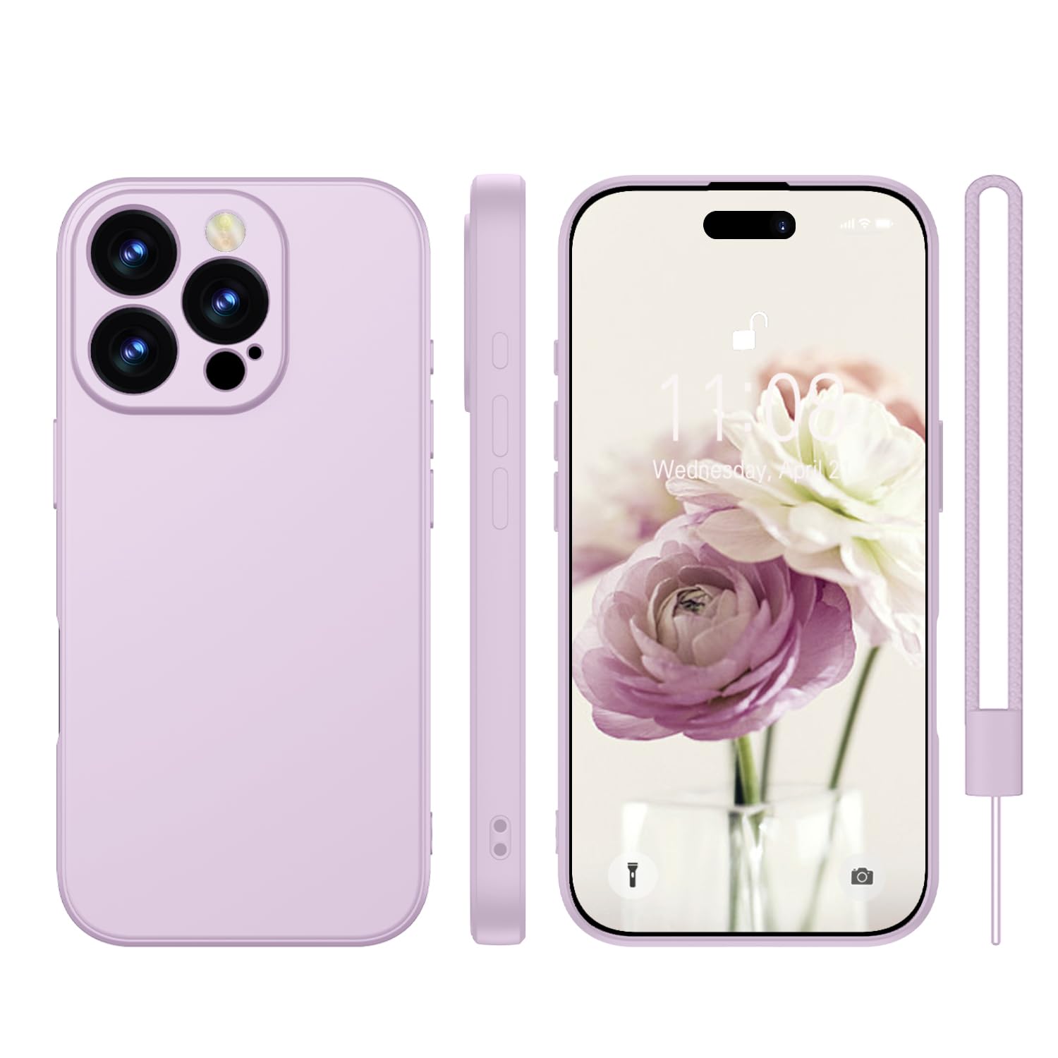 KPPIT for iPhone 16 Pro Max case silicone,for iPhone 16 Pro Max Phone case shockproof 6.9",Full camera coverage Military-Grade Protection 360°,With hand strap slim Case-Grass Purple — image 1