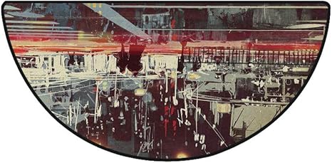 Amazon 人々 半円形 玄関マット掃除簡単 洗える 無地 マット シンプル 80 1cm 足拭きマット速乾 洗える 屋内 屋外兼用 ダウンタウンの劇的なイラスト 赤青灰色と悲観的な夜に近代的な都市都市通り 玄関マット オンライン通販