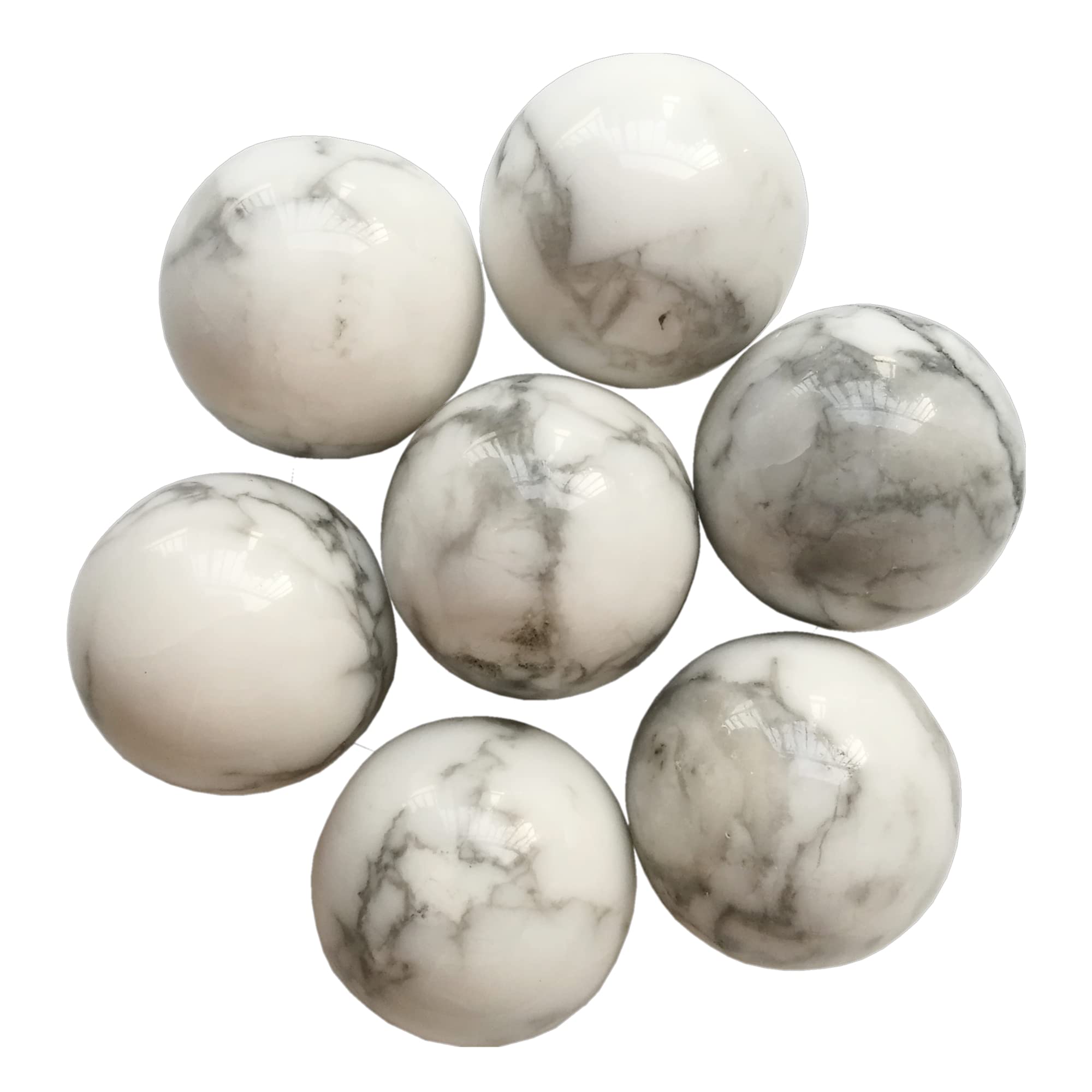 Manekieko 7 Pcs Natural White Howlite Turquoise 2cm Crystal Sphere Ball Set,Feng Shui Chakra Aura Home Desk Decor Decorative Collection