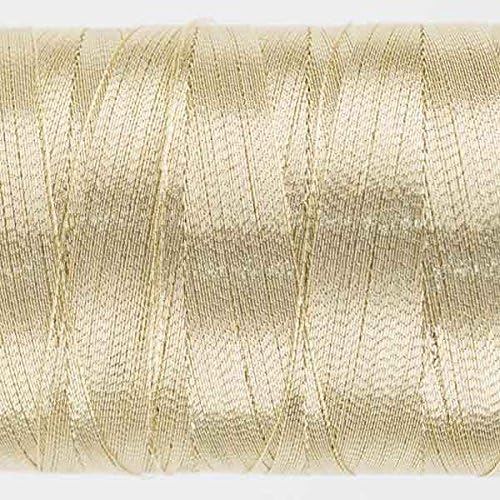 WonderFil Specialty Threads Spotlite, 1000m, Silky Gold. 40wt rayon core metallic thread