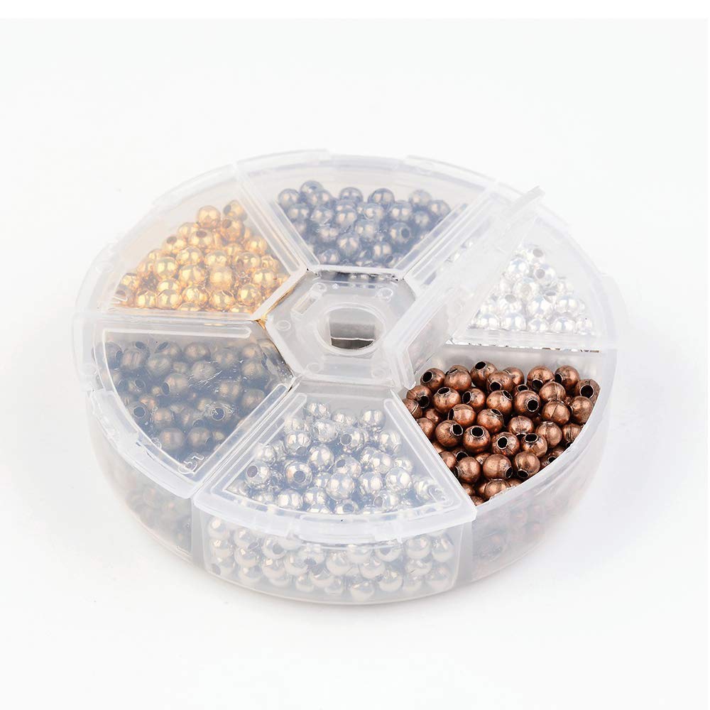Round Spacer Beads Assortment Hotetey 1 Box (About 948pcs) 6 Color Handcrafted 4mm Iron Round Loose Beads for Necklaces Bracelets Jewelry Making