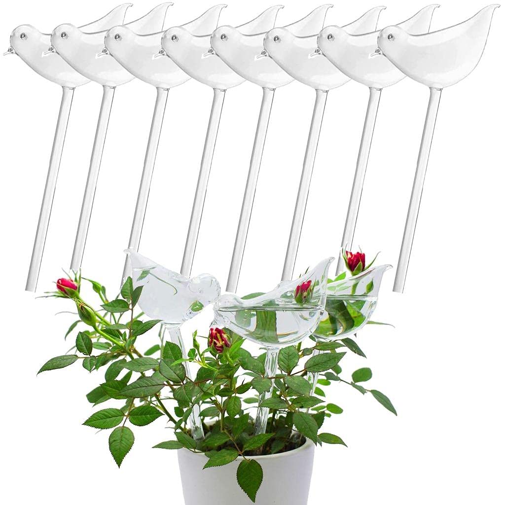 ZJNDAIYULIN 10Pack Plant Waterer Automatic Watering Globes Self-Watering Bulbs Garden Watering Stakes Bird Shape Design Hand Blown Glass Plant Water Drippers Automatic Irrigation Device