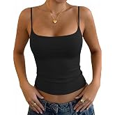 LOMON Womens Padded Cami Top Square Neck, Double Lined Camisole | Square Neckline, Everyday Outfits, Cropped Slim Fit, Removable Pads And Four-Way Stretch