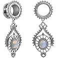 Bone Ear Plugs Teardrop Stone Plugs Gauges - Golden Black Obsidian Stone 1 Inch Ear Gauges