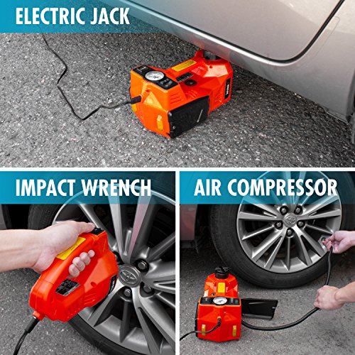 Wagan 12V DC Powered 3 Ton Car Lift 3-in-1 Electric Car Jack, Impact Wrench & Air Compressor Kit with LED Work Light for Road Emergency Car Repair Tool Kit 3T - Thumbnail 2