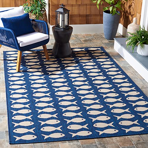 SAFAVIEH Washable Rug Outdoor Courtyard Collection - 6'7" Square, Navy & Beige,…