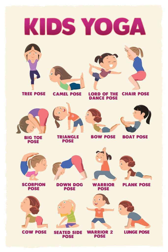 Photo 1 of Kids Yoga Poster Kid Chakra With Poses For Childrens Exercise Activities Wall Chart Cool Wall Art Print Poster 16x24