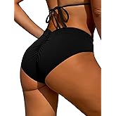 YELAIVP Women's High Waisted Bikini Bottoms Shirred V Cut Swimsuit Bathing Suit Bottom