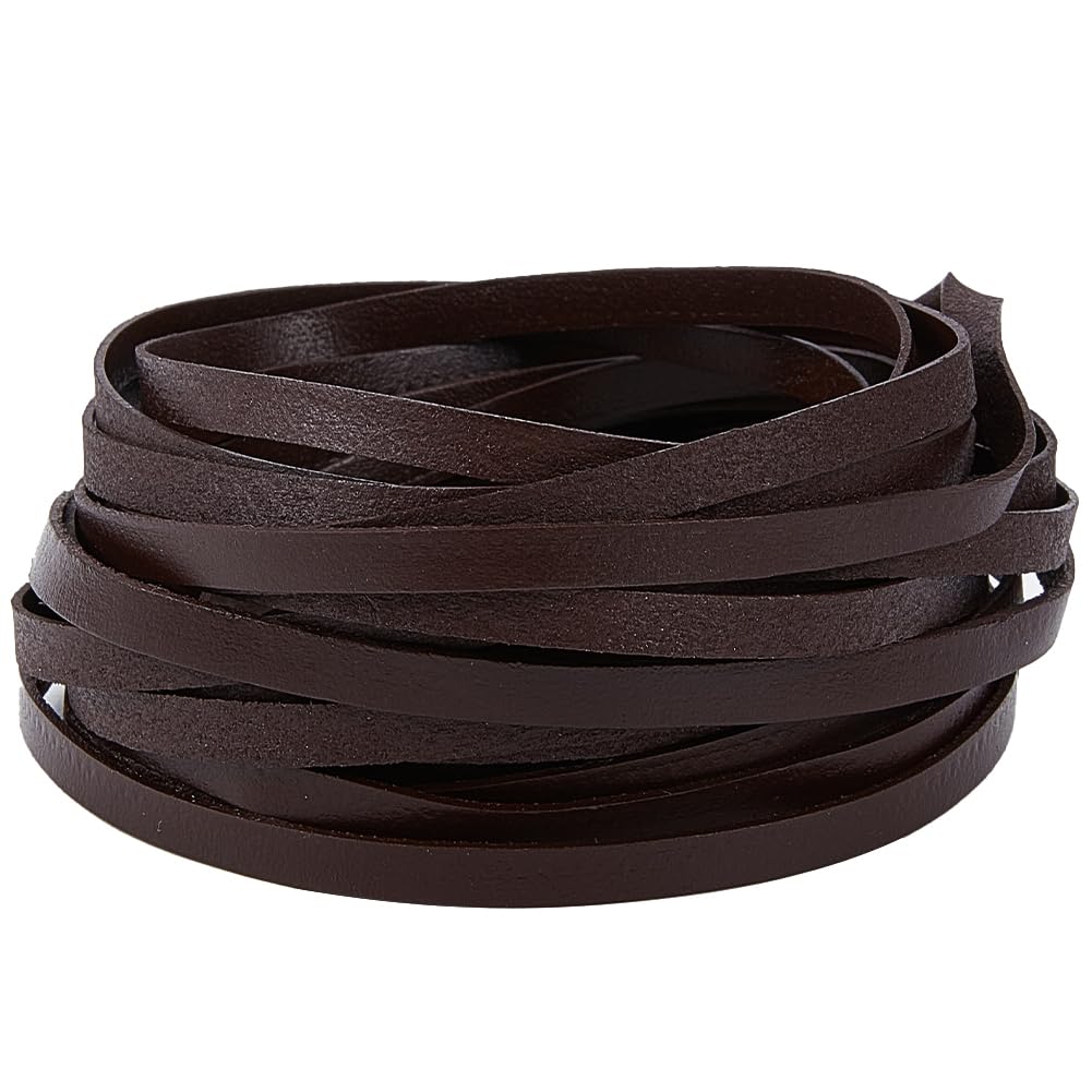 GORGECRAFT 5M Genuine Leather String 5mm Wide Flat Leather Cord Leather Strap Strip Natural Cowhide Leather Braiding Threads Rope for Bracelets Necklace Jewelry Making Boot Lace DIY Crafts, Coffee