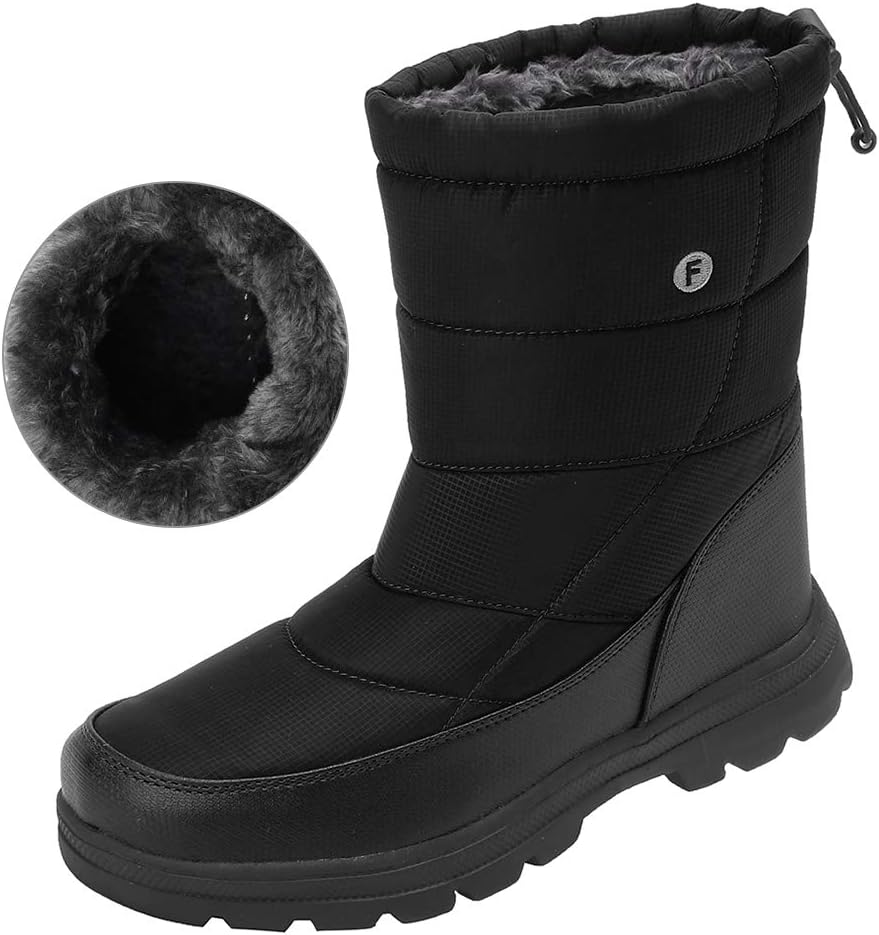 WALUCAN Men and Women's Waterproof Snow Boot Drawstring Cold Weather Boot, T.black-39