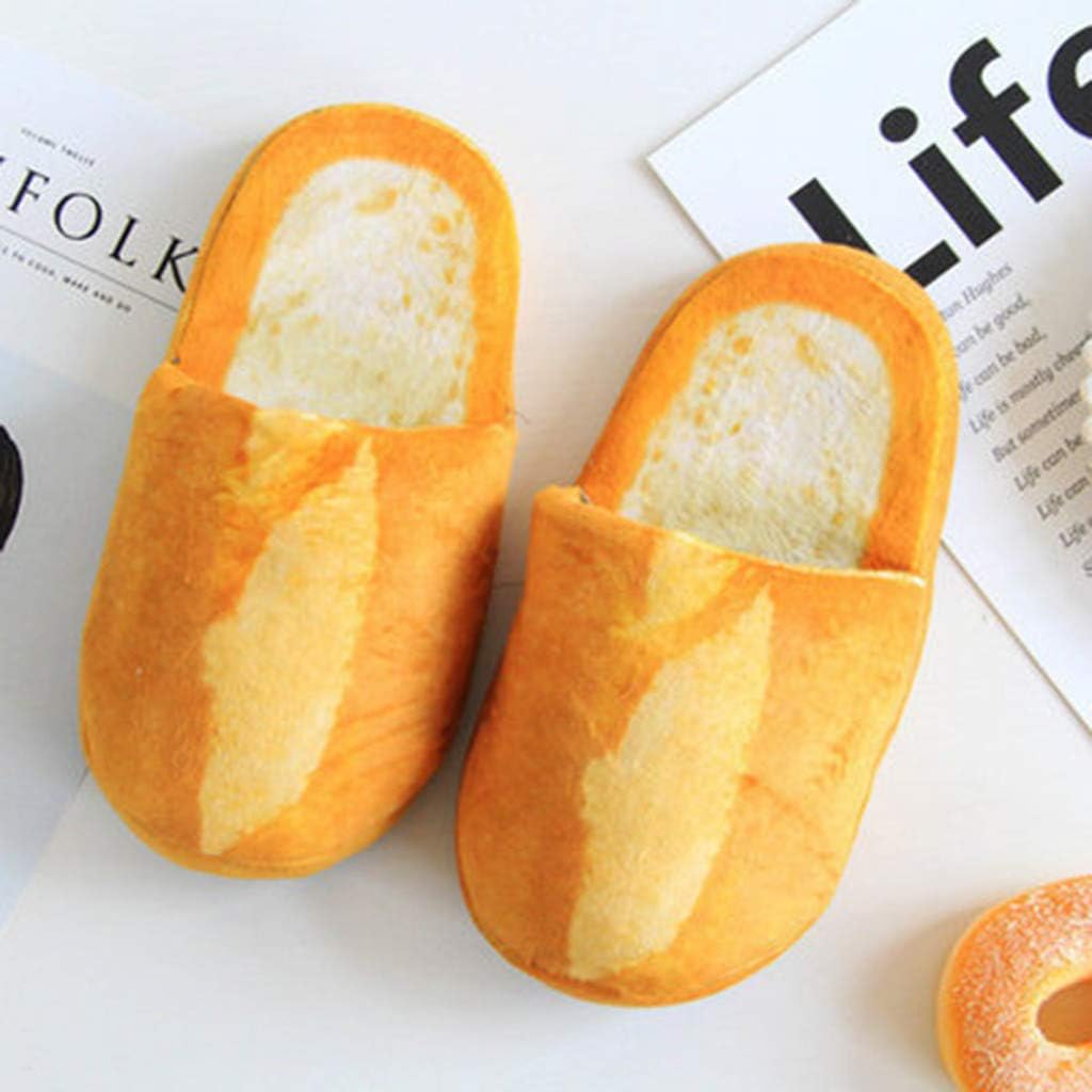 Nivalkid are You Hungry?Creative Bread Slippers Adult Autumn Winter Slippers Warm Home Shoes Look Bread Bun Plush Cotton Soft Bottom Non-Slip Comfort Slip On Memory Foam (Yellow L)
