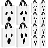 Gersoniel 48 Pieces Halloween Plastic Gift Bags with Handle Treat or Trick Ghost Tote Bags Candy Goodie Bag for Home Treat or Trick Halloween Party Favor Supplies Decoration