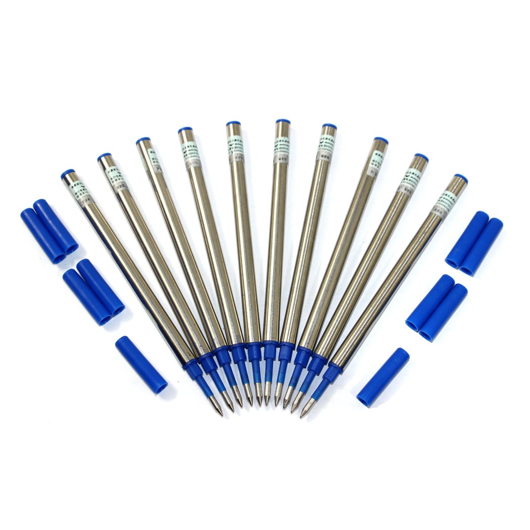 Abcsea 10PCS Baoer Ball Point Pen Refills with Cover, Roller Ball refills, Blue Ink, Medium Point (Blue)