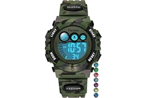Facasu Camo Sports Watch for Boys-Waterproof Kids Digital Watch with Colorful Light, Alarm&Snooze,Stopwatch Military Design Silicone Band Gift for Birthdays,Christmas Outdoor Activities(8+ Years)