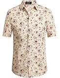 SSLR Men's Flower Casual Button Down Short Sleeve Shirt (Large, Yellow)