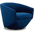 CHITA Swivel Armchair, Barrel Accent Chair in Velvet Fabric for Living Room Round Chair with Metal Base, Fully Assembled, Blue