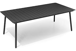 VredHom Outdoor Dining Table for 6-8, 82.7 inch Patio Dining Table with Wooden-Like Top and Aluminum Frame, Rectangular Table with Umbrella Hole Outdoor Furniture, Only Table, Black