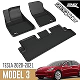 3D MAXpider All-Weather Floor Mats for Tesla Model 3 2020 2021 Custom Fit Car Floor Liners, Kagu Series (1st & 2nd Row, Black