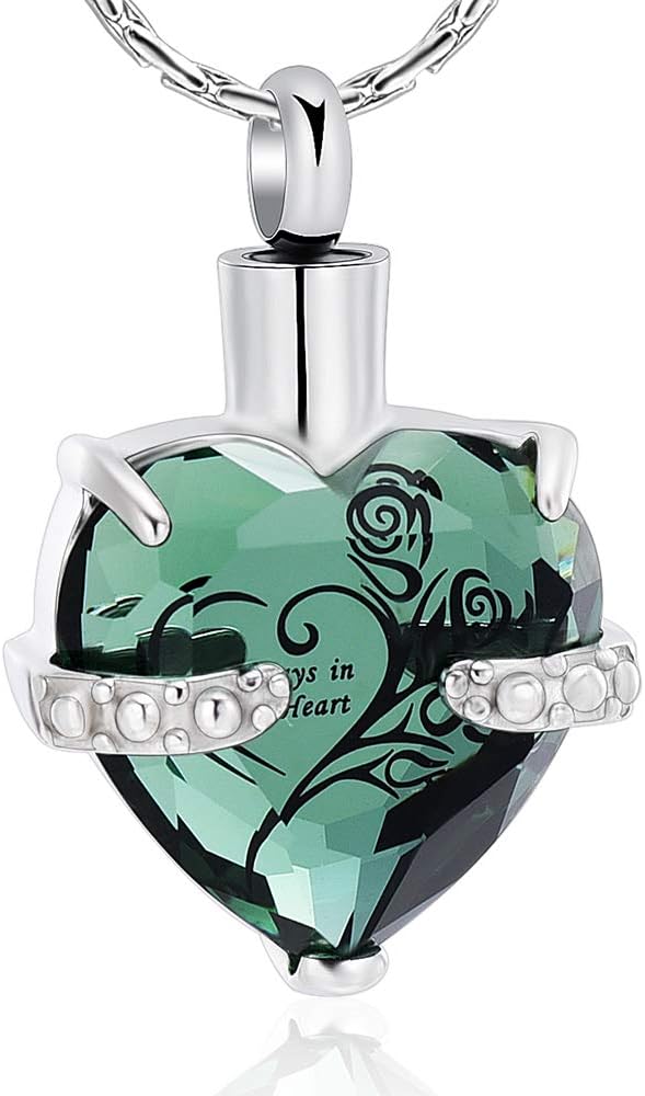 constantlife Crystal Heart Shape Cremation Jewelry Memorial Urn Necklace for Ashes, Stainless Steel Ash Holder Pendant Keepsake with Gift Box Charms Accessories for Women