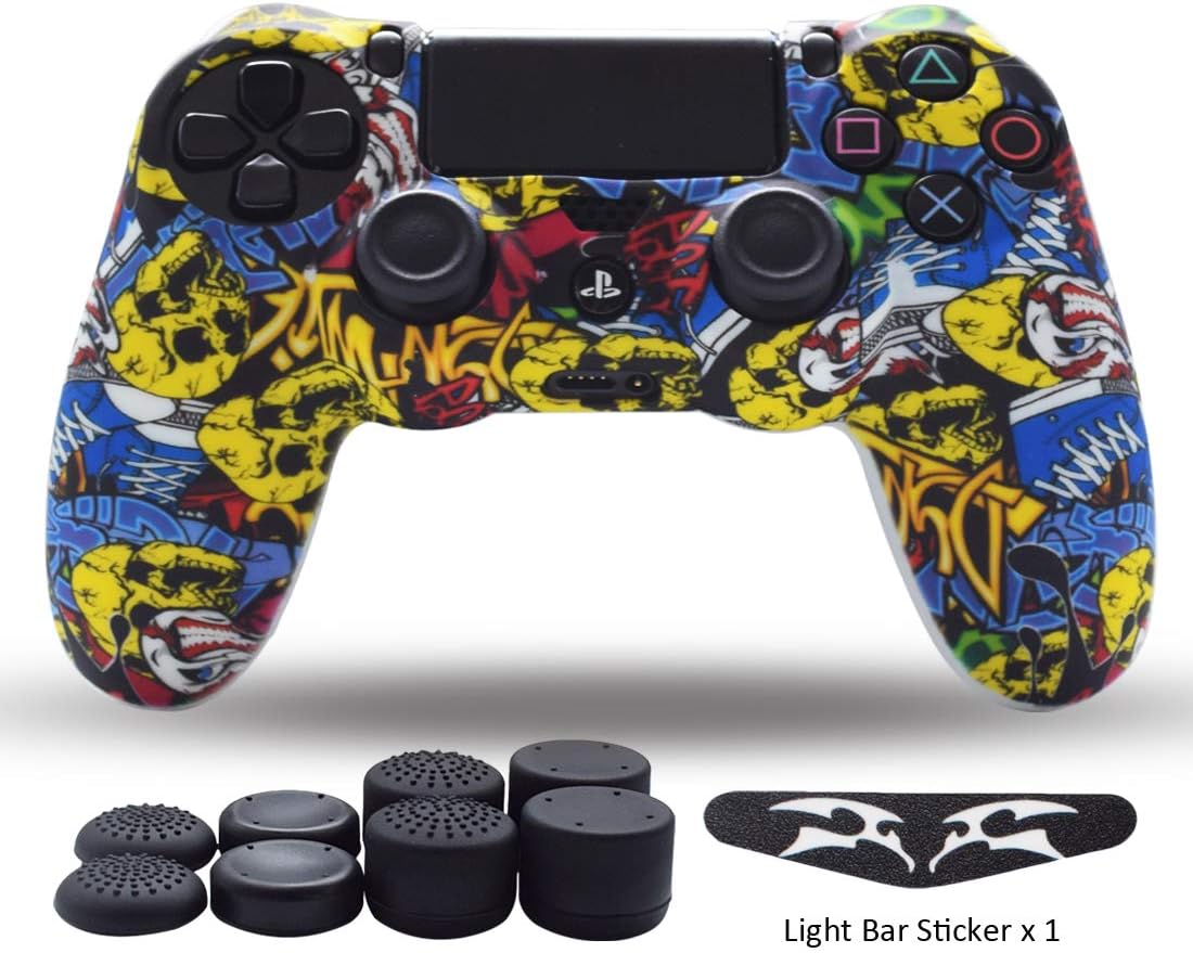 PS4 Controller Skin,Silicone Grips for Playstation 4 PS4/Slim/Pro Controller Anti Slip Cover Case Protector for Dual Shock 4 Controller - One Light Bar Sticker - 8pcs Pro Thumb Grips-NIAO White