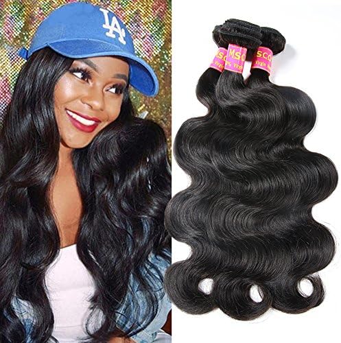 Mscove 8A Peruvian Hair Body Wave 3 Bundles 16 18 20 inch Virgin Human Hair Weave Bundles Peruvian Virgin Hair Total 300g Natural Black