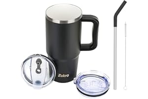 Zukro 24 oz Ceramic Lined Insulated Tumbler with Handle and Straw, No Metal Taste or Smell, Travel Coffee Mug with Spillproof