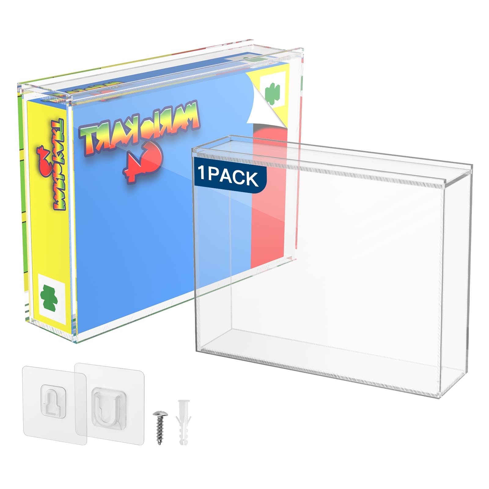 CaSZLUTION Video Game Box Protector Case for SNES / N64 Games, 3MM Clear Acrylic Display Case with Wall Mount Compatible for SNES & N64 Game Box (Pack of 1)