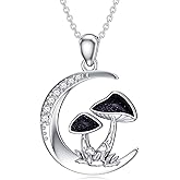 LWXIE Diamond Moon and Mushroom Necklace for Women 925 Sterling Silver Mushroom Pendant with Lab Grown Diamonds Mushroom Jewelry Gifts