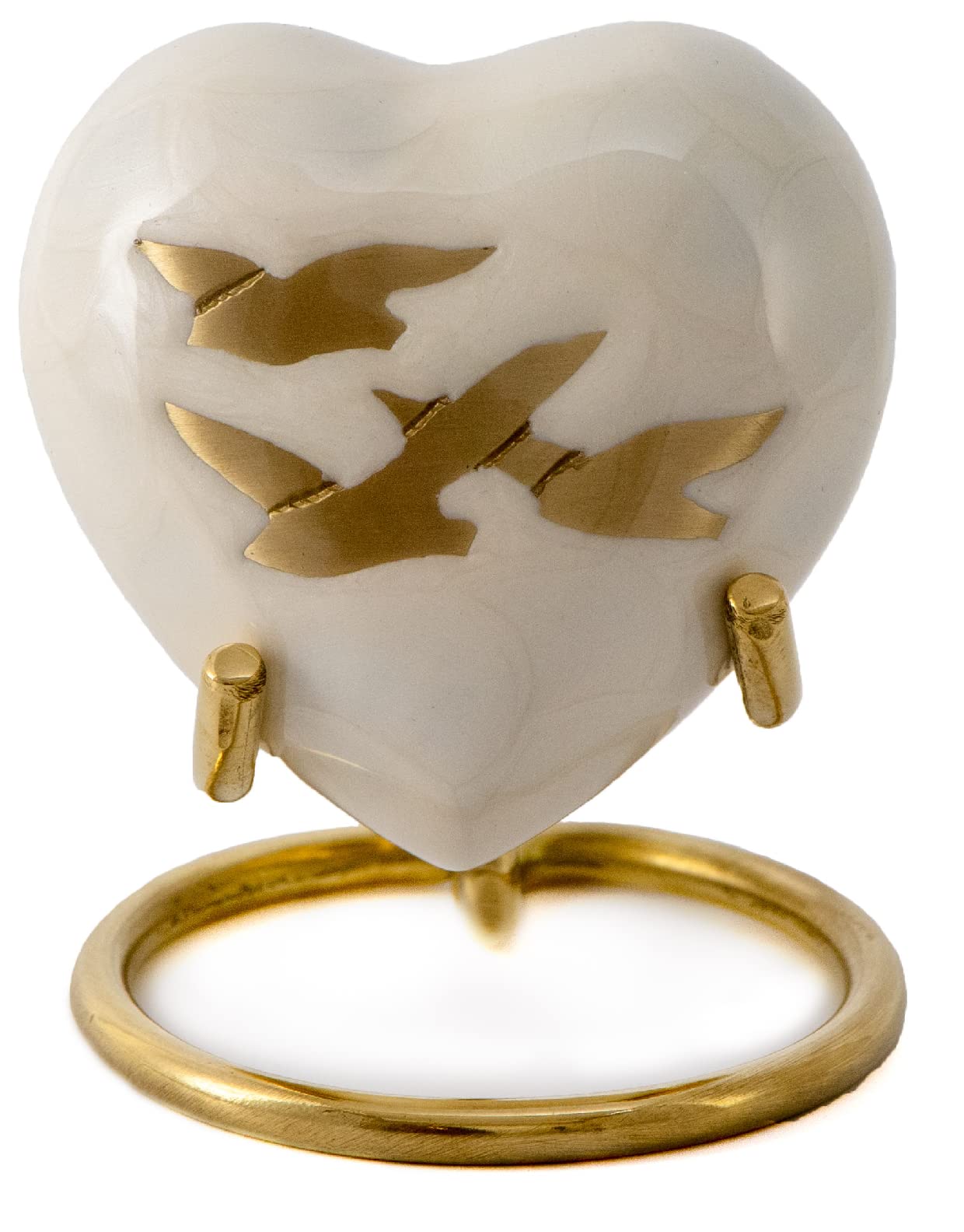 Royal Rapture Urn for Ashes Funeral Memorial Cremation Keepsake Love Urns Decorative Brass Heart with Stand (White Bird, 3") RHM03-14 โ image 1