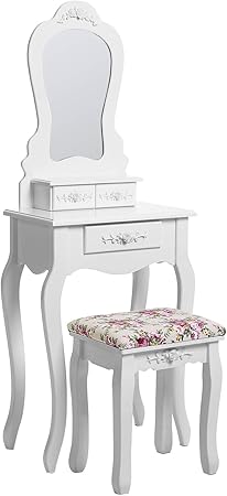 Songmics Compact Dressing Table Set With Stool And Mirror Makeup Desk 3 Drawers Vanity Furniture Easy To Assemble Adult Size For Tiny Room White Rdt30w Amazon Co Uk Kitchen Home