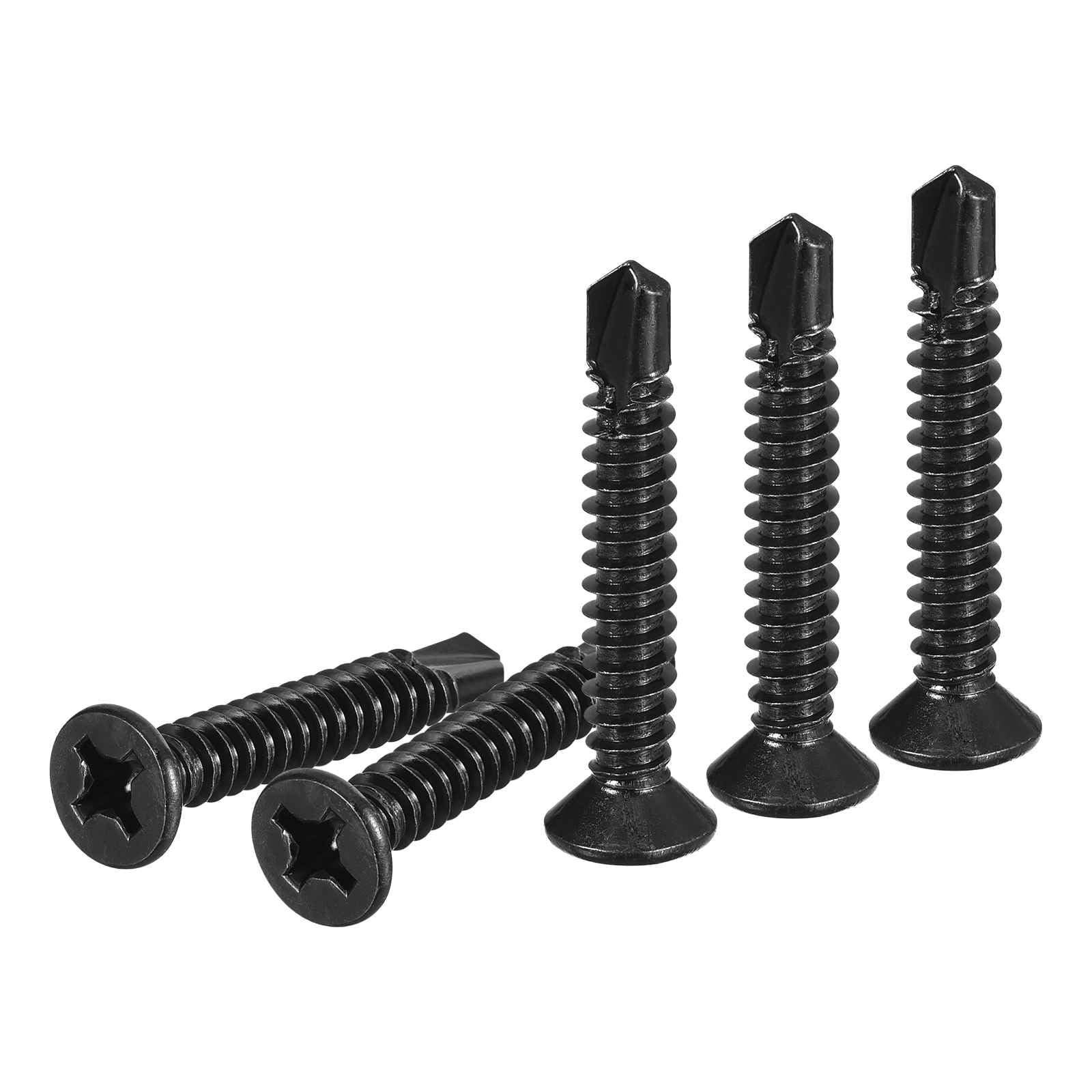 DTGN 100Pcs ST6.3x38mm Self Drilling Screws, 410 Stainless Steel Flat Head Phillips Sheet Metal Screw - Good for Wood to Metal, Furniture - Black — image 1