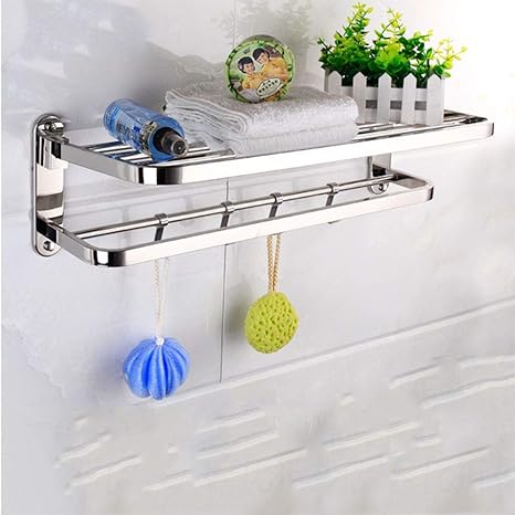 IUYJVR Badetuchhalter Edelstahl-Badezimmerregale mit Haken Faltbarer
