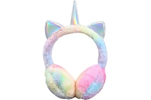 Cute Rainbow Unicorn Earmuffs for Women Kids Girls, Foldable Warm Soft Plush Comfortable Outdoor Winter Ear Warmers