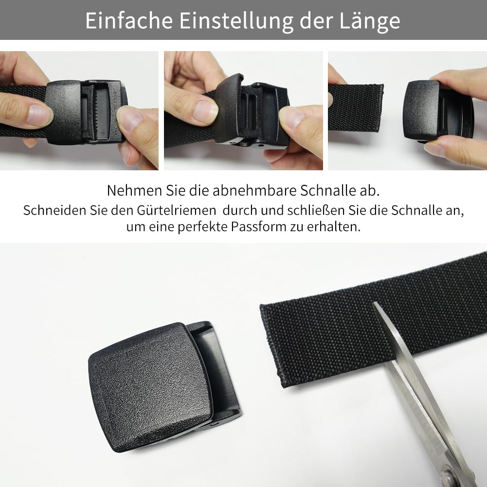 LionVII Elastische Gürtel für Herren, 2 Farben in 1 Gürtelband für Arbeit Outdoor Wandern,130 cm Stretchgürtel mit Kunststoffschnalle (Schwarz und Grau) 6