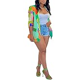 HuiSiFang Women's Printed Blazer Jacket Long Sleeve Open Front Casual Multicolor Print Top