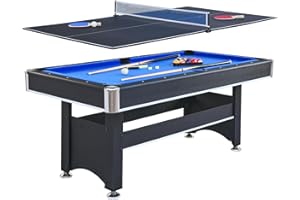 CUISINSMART 6-Ft Pool Table with Ping Pong Table Combo,2-in-1 Multi-Game Table with Billiard Balls, Cues, Paddles, Brush,for Family Recreation, Durable Structure, Quick Assembly