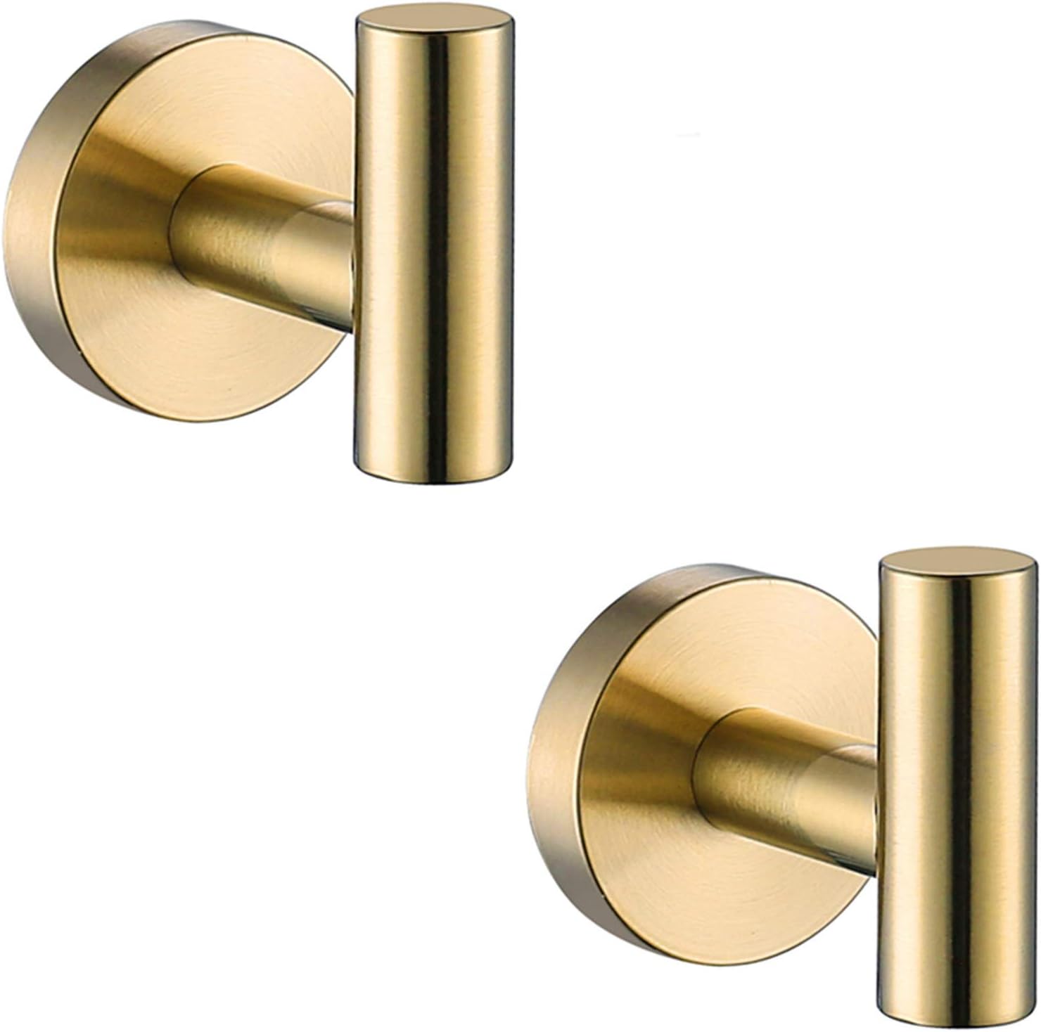 Brushed Gold Single Robe Hook, Towel Hook SUS304 Stainless Steel Bathroom Clothes Cabinet Closet Coat Hook Wall Mounted Heavy Duty Door Hanger, 2 Pack - - 