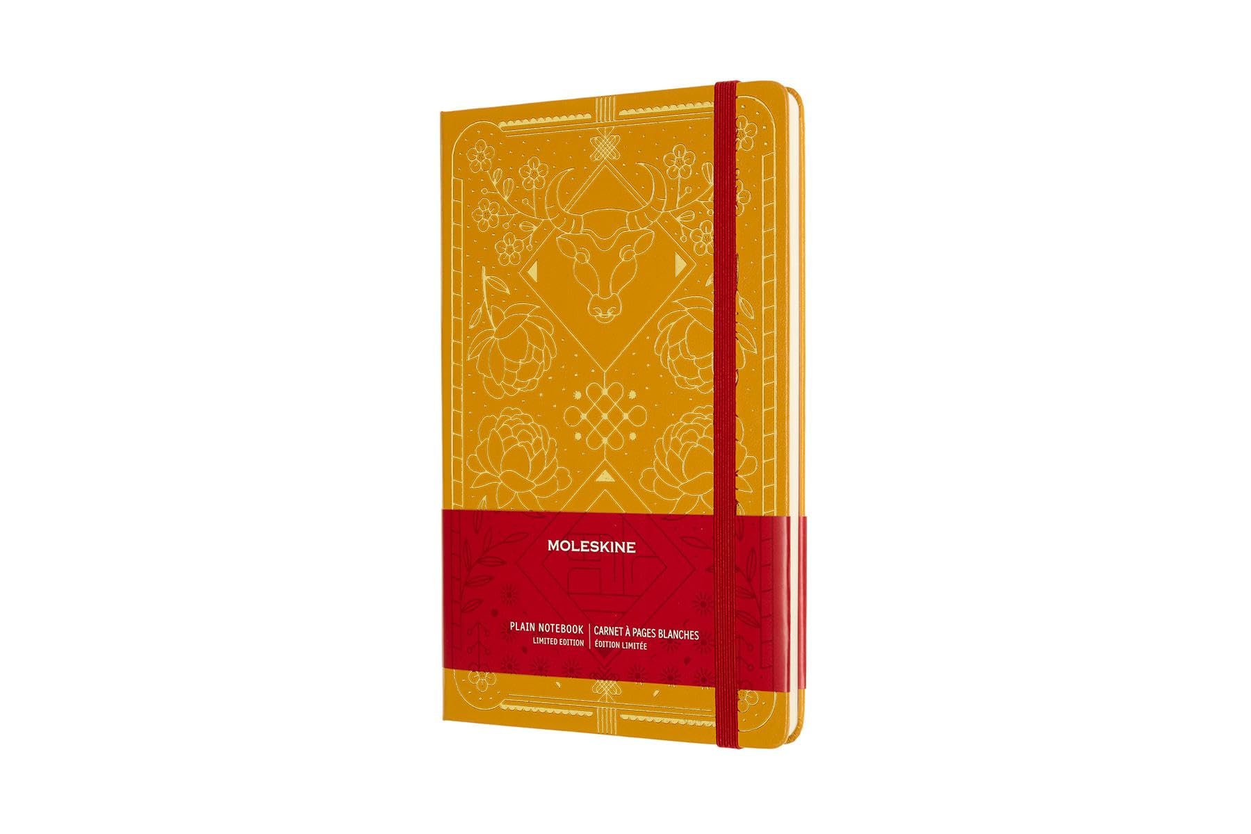 Moleskine Limited Edition Chinese New Year Notebook, Year of the Ox Theme, Hard Cover and Blank Pages, Large A5 Size 13 x 21 cm, Gold Colour, 240 Pages