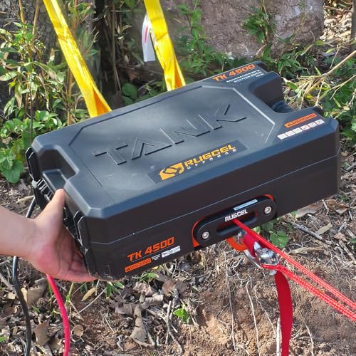 RUGCEL WINCH Electric Winch 2041kg (4500lbs), 12V DC, IP67 Waterproof, Synthetic Rope, Steel Mounting Plate, Hawse Guide Pulley, Wireless Remote Control, Black, SUV Truck Off-Road