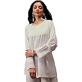 Ada Indian Hand Embroidered Chikankari Women's Cotton White Top Tunic Shirt Kurti A911205
