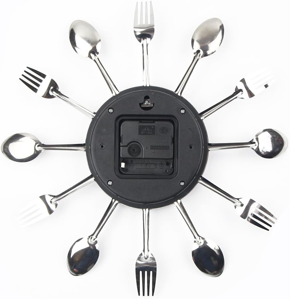 Timelike Kitchen Wall Clock, 3D Removable Modern Creative Cutlery Kitchen Spoon Fork Wall Clock Mirror Wall Decal Wall Sticker Room Home Decoration (Sliver): Home & Kitchen