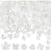 SUNNYCLUE 1 Box 600Pcs White Flower Bead Clear Flower Spacer Beads Plastic Tulip Flowers Lily Petal Bead caps Acrylic Floral End capss Loose Beads Assortments for Jewelry Making Supplies DIY Bracelets