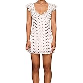 Aopwsrlyi Women Polka Dot Mini Dress Ruffle Sleeveless V Neck Back Tie Up Layered Summer Tank Dress