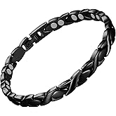 Feraco Magnetic Bracelet for Women Titanium Steel Magnetic Therapy Bracelet with Neodymium Magnets, Unique X Shape Links (Black)