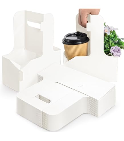 2 Cup Disposable Drink Carrier With Handle, White Cardboard