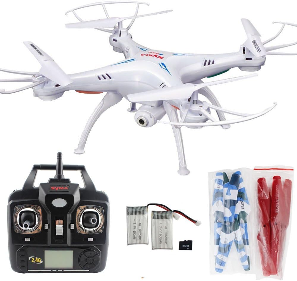 Xiaomax Syma X5C-1 Quadcopter New Upgraded Version of X5C 4 Channel 2.4GHz RC Explorers Drone Onboard HD Camera with 4GB Micro SD Card, Two Extra 600 mAh Batteries and Rotating Blades